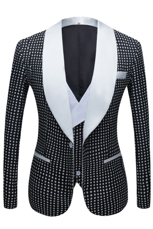 Shane Black Dot Slim Fit Shawl Lapel Wedding Tuxedo for Men