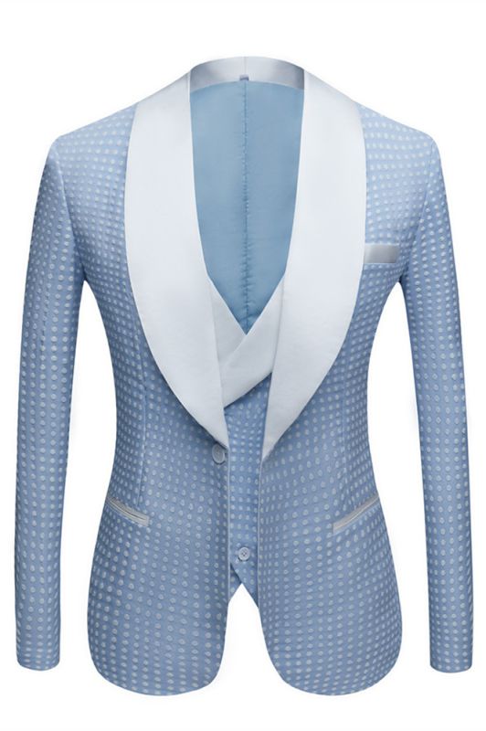 Edwin Sky Blue Fashion Dot Wedding Groom Suits with Shawl Lapel