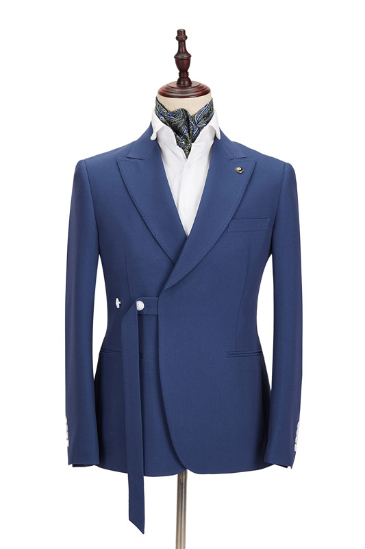 Kayden Newest Dark Blue Peaked Lapel Slim Fit Men Suits for Business