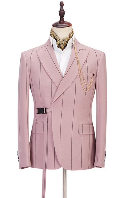 Nolan Pink Striped Peaked Lapel Fitted Men Suits Online