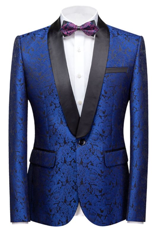 Kaleb Royal Blue Slim Fit One Button Jacquard Wedding Men Suits ...