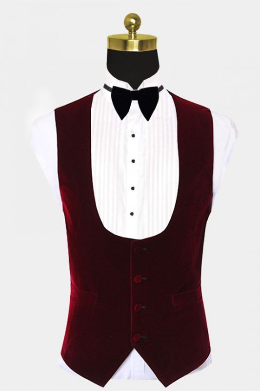 Fashion Burgundy Velvet Slim Fit Vest Allaboutsuit