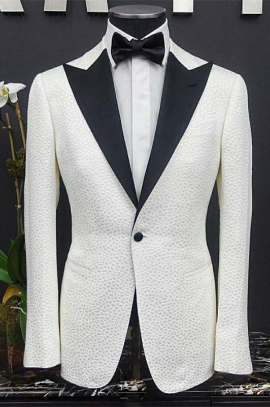 Peyton White Peaked Lapel One Button Slim Fit Wedding Groom Suits