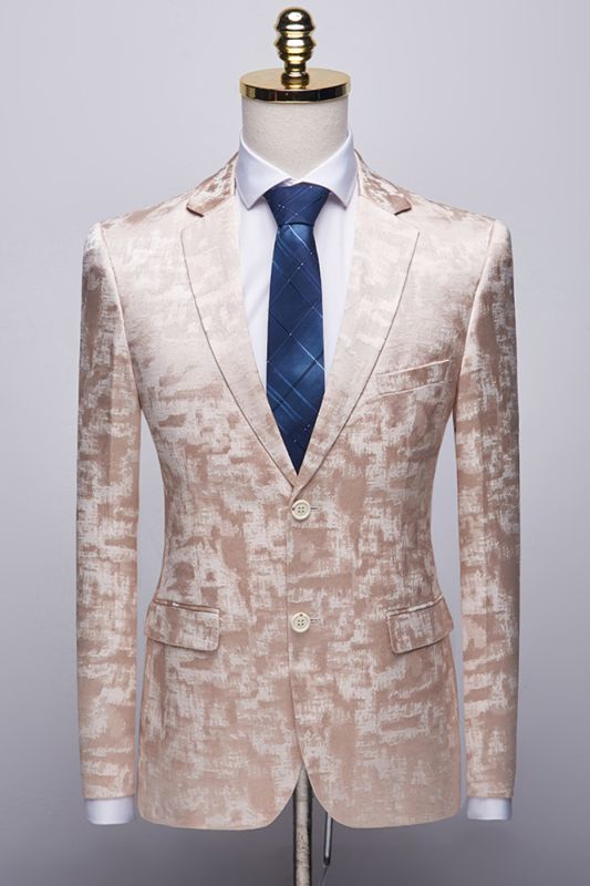 Unique Printed Champagne Pink Notched Lapel Men's Suits for Prom