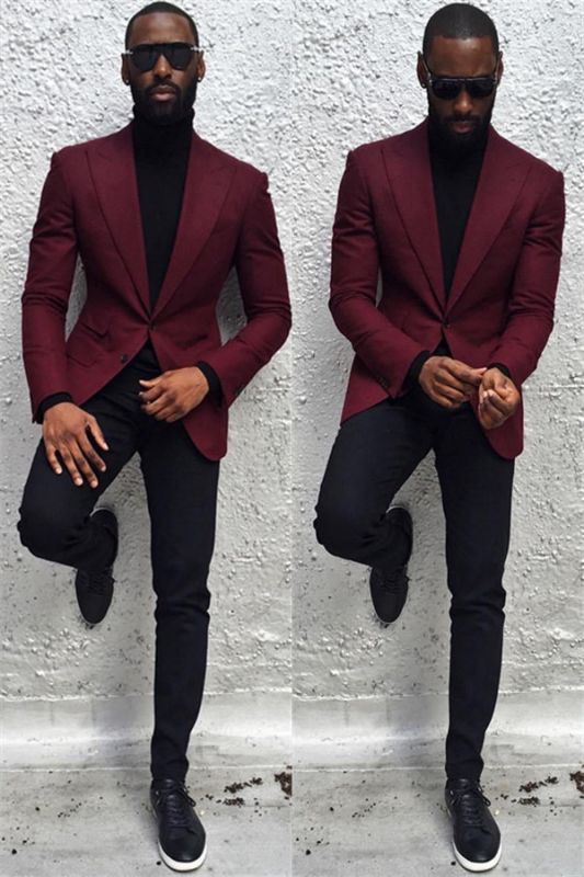 Blake Burgundy Peaked Lapel Slim Fit Bespoke Prom Men Suits