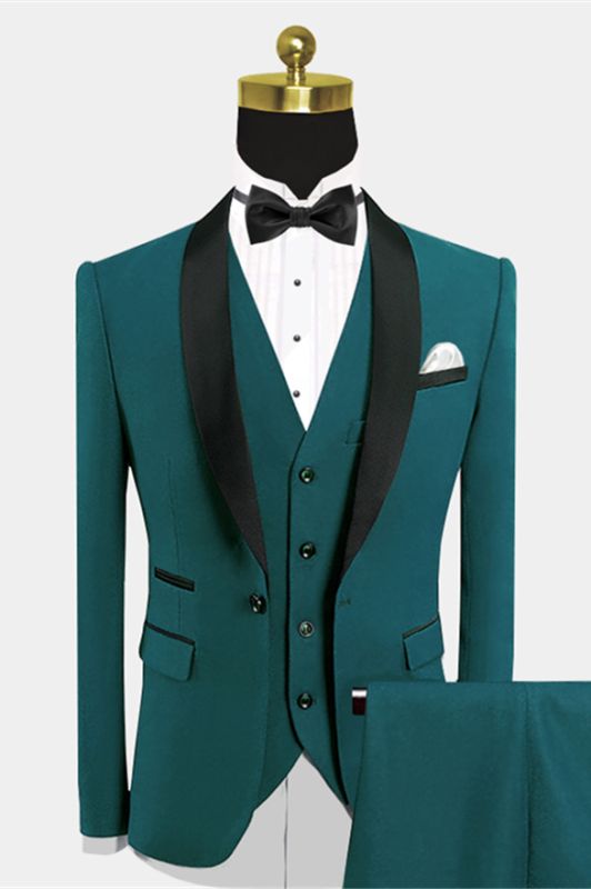 Popular Green Prom Suit | Black Satin Shawl Lapel Wedding Suits - Wally