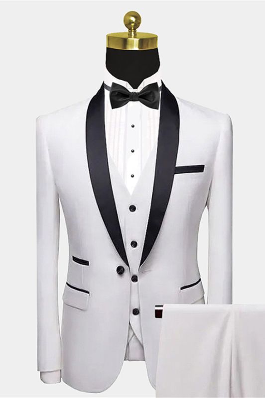 Classic White Wedding Tuxedos with Black Satin Shawl Lapel and Pocket Edge - Will