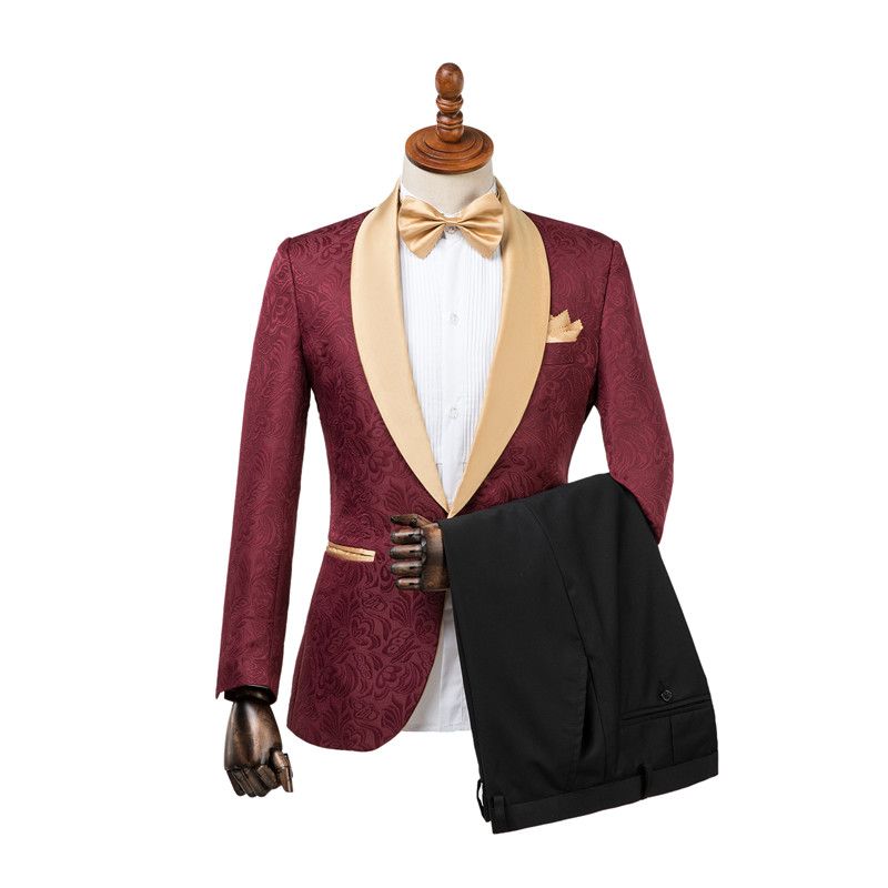 Dominic Stylish Burgundy Slim Fit Jacquard Wedding Suit for Men - Main Image