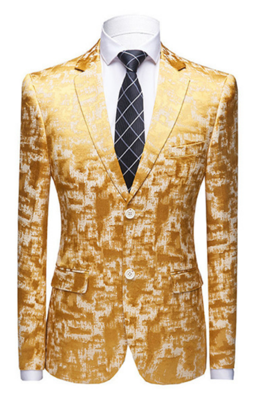 Special Printed Bright Gold Notched Lapel Men's Suits for Prom