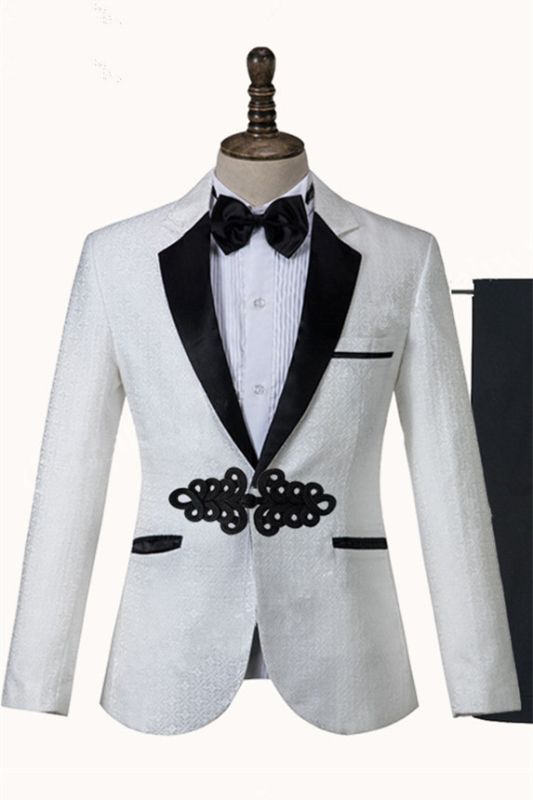 Devin White Jacquard Knitted Button Fashion Wedding Suit