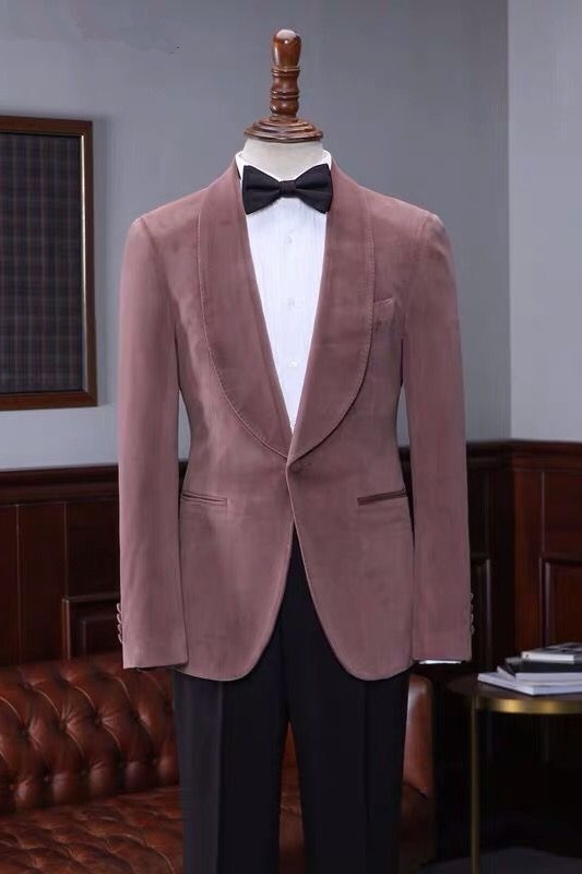 Oliver Fashion Pink Velvet Shawl Laple Men Suits for Wedding