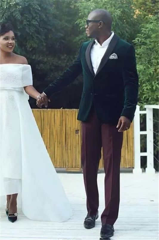 Brian Dark Green Velvet Shawl Lapel Wedding Suits for Men