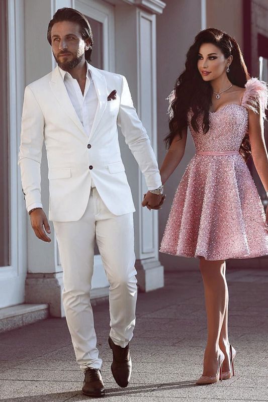 White Groom Tuxedos | Glamorous Wedding Suits for Men 2 Pieces