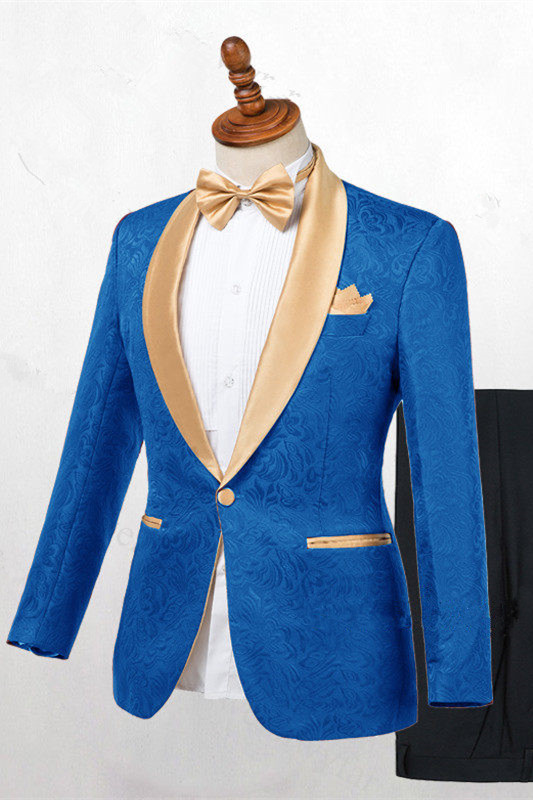 Caden Ocean Blue Jacquard Slim Fit Wedding Suits