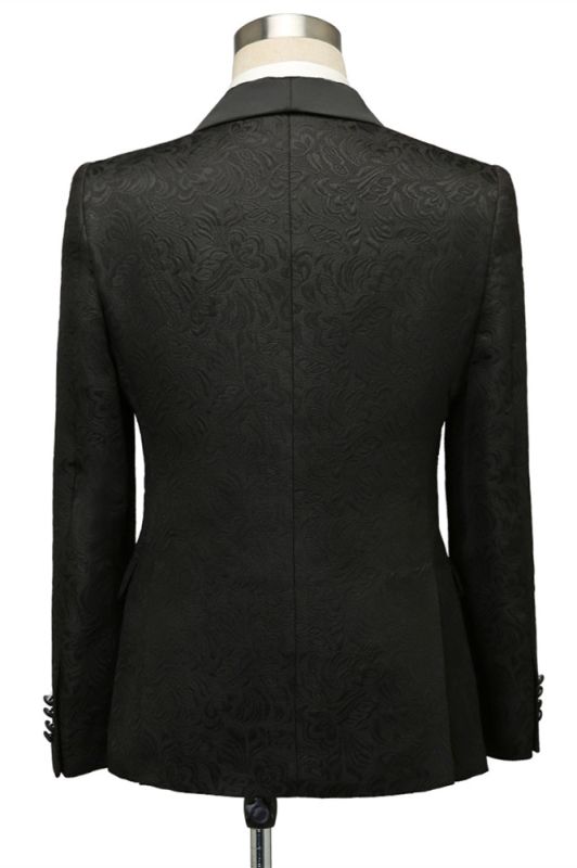 Luxury Black Jacquard Shawl Lapel Wedding Suit For Men main image 1