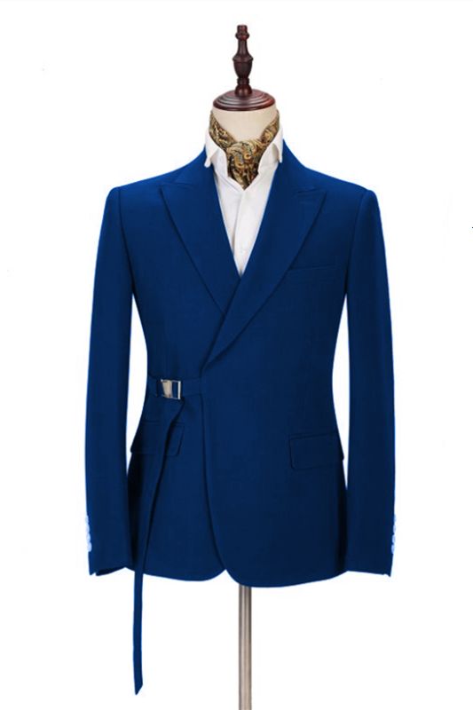 Latest Royal Blue Men's Casual Suit Online | Peak Lapel Buckle Button Groomsmen Suit for Formal