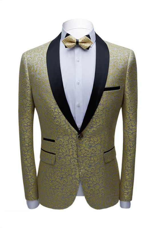 Keegan Gold Jacquard Slim Fit Prom Men Suits with Black Shawl Lapel ...