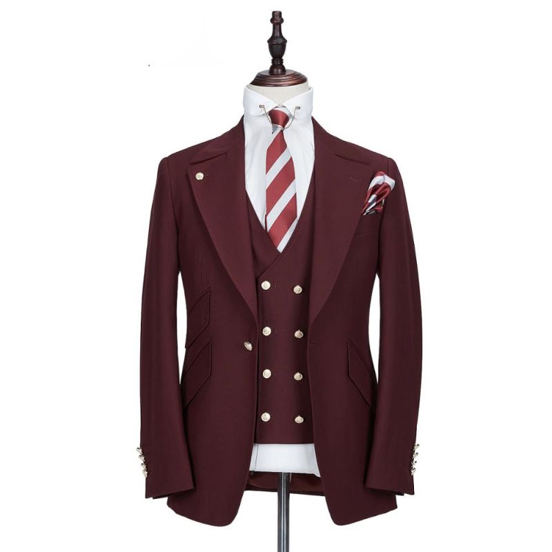 Harrison Burgundy Peaked Lapel One Button Men Suits | Allaboutsuit