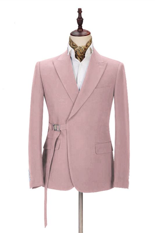 Chic Pink Men's Casual Suit for Prom | Buckle Button Formal Groomsmen Suit for Wedding