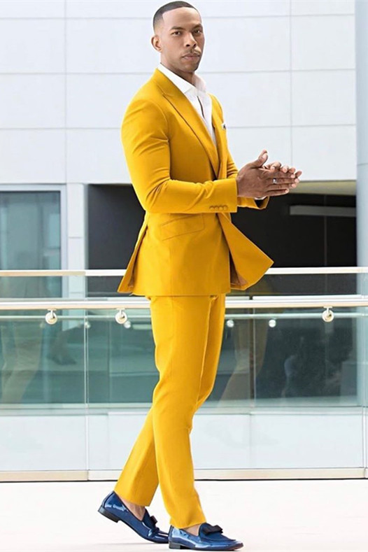 Trenton Yellow Double Breasted Peaked Lapel Prom Men Suits Online