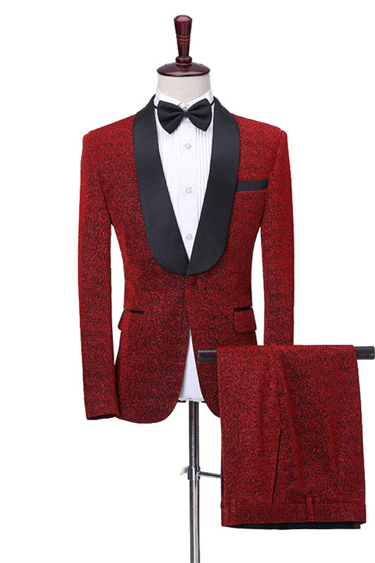 Kyler Shiny Red Shawl Lapel One Button Slim Fit Men Suits Online