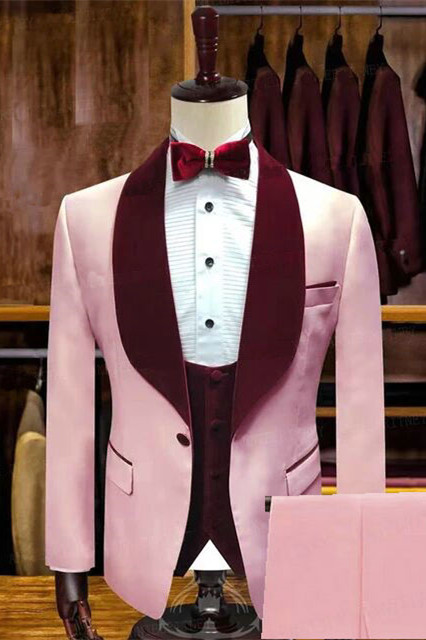 Tyson Candy Pink Stylsih Shawl Lapel Slim Fit Men Suits for Wedding