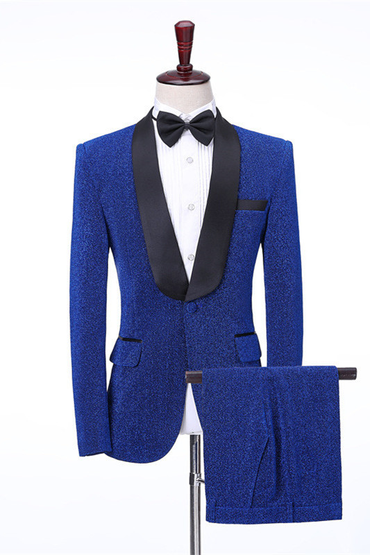 Kameron Royal Blue Shawl Lapel Shiny Slim Fit Wedding Men Suits