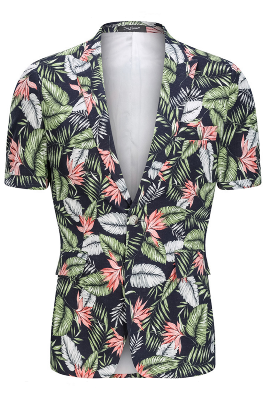 tylish Hawaiian Leaf Printed Summer Men's Suit | 2 Piece Casual Short Cotton Suits for Beach