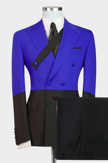 Ezekiel Royal Blue Double Breasted Peaked Lapel Prom Men Suits Online