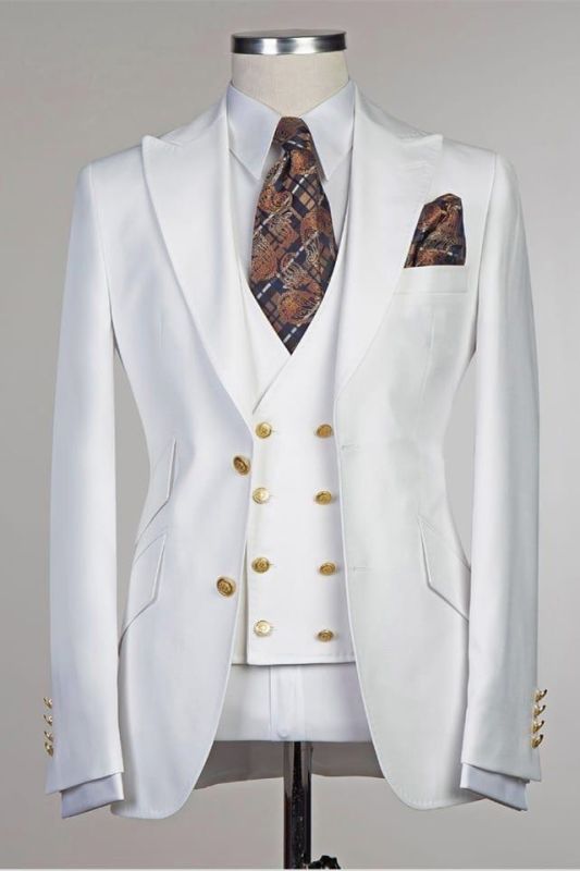 Salvador White Peaked Lapel Slim Fit Fashion Wedding Groom Suit