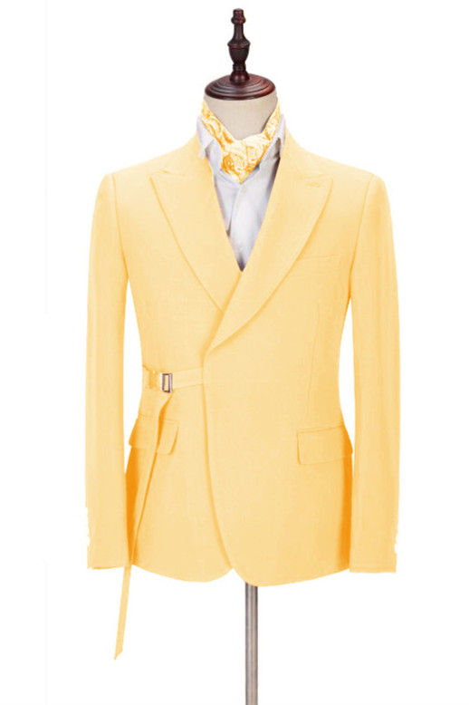 Julian Fashion Yellow Peaked Lapel Slim Fit Prom Men Suits