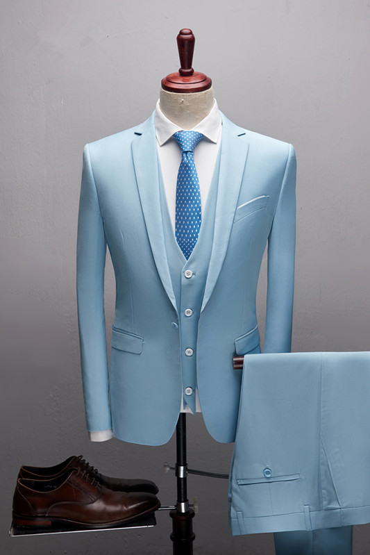 Desmond Fashion Notched Lapel Sky Blue Three Pieces Prom Outfits for Boys