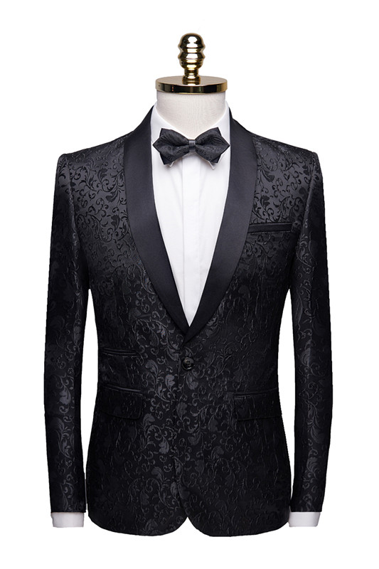 Black Jacquard Dinner Suits for Men | Formal Shawl Lapel One Button Blazer