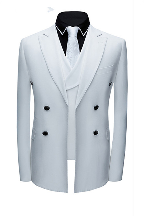 Formal White Business Men Suits with Three Pieces | Peak Lapel Suit Online