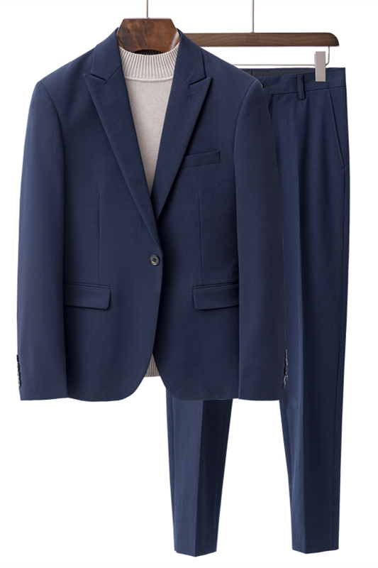 Lance Navy Blue Peaked Lapel One Buttom Men Suits for Summer