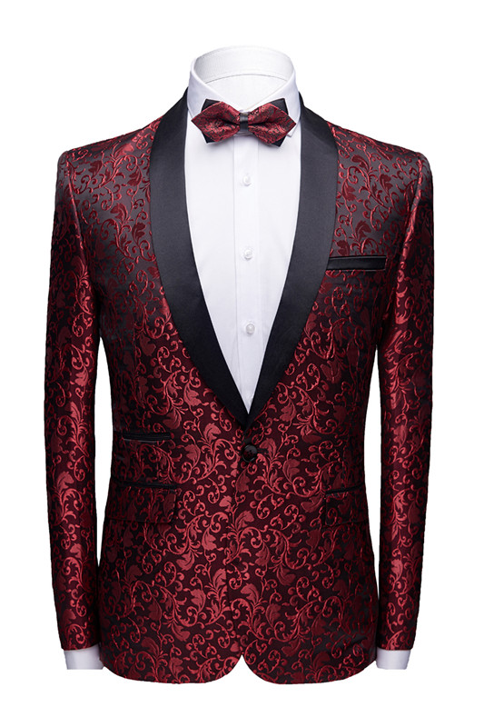 Burgundy Paisley Tuxedo Jacket | Glamorous Jacquard Blazer for Prom