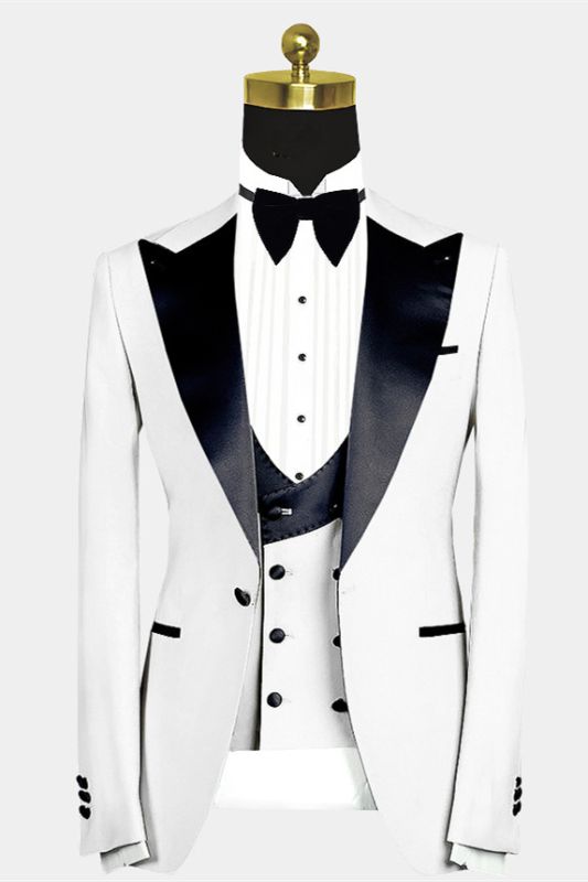 Russell Fashion White Slim Fit Peaked Lapel Wedding Groom Suit