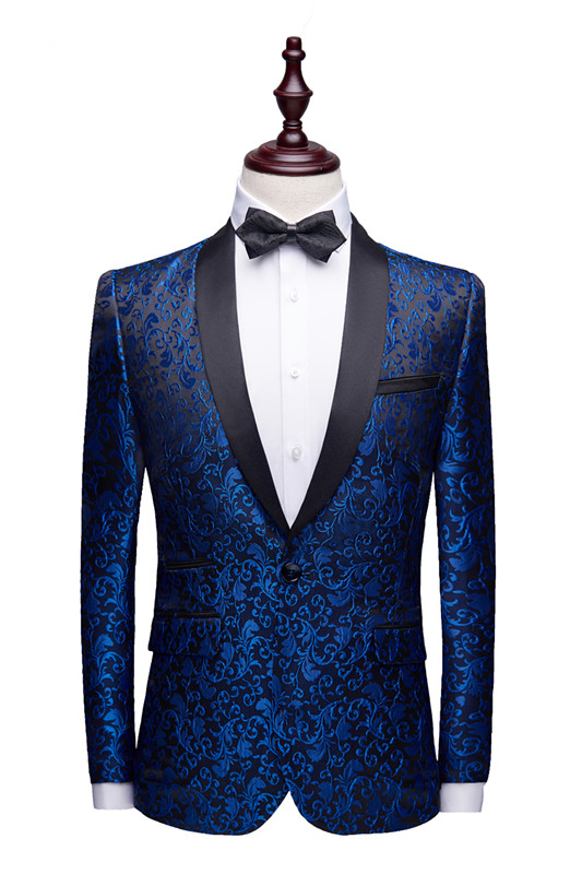 Blue Jacquard Tuxedo Jacket Online | Bespoke Slim Fit Men Suits for Prom