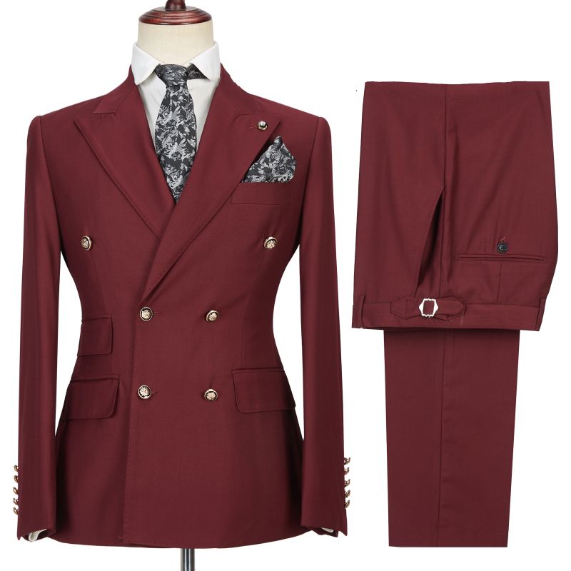 Rossiman Brand Burgundy Suits - 1 Button Suit Peak Lapel Double Breasted Vest main image 0
