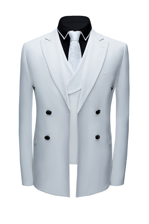 Jonathon Stylish White Notched Lapel Double Breasted Formal Men suits