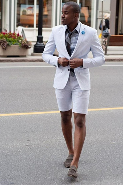 Kelvin White Summer Notched Lapel Fashion Suits with Short Pants