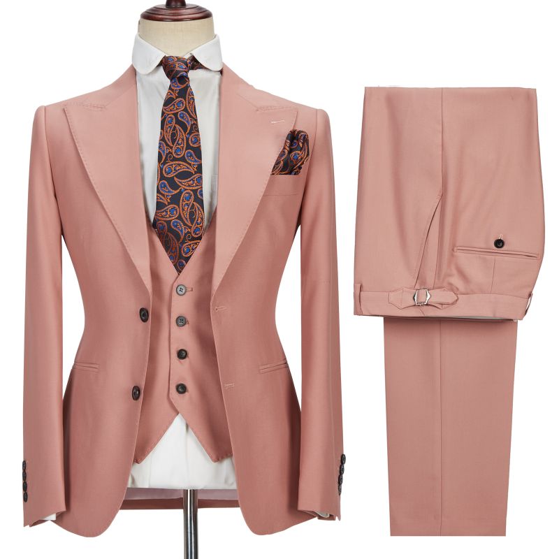 Ivan 3 Piece Coral Pink Two Buttons Peak Lapel Stylish Mens Suit ...