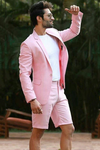 Nasir Summer Pink Notched Lapel Slim Fit One Button Men Suits