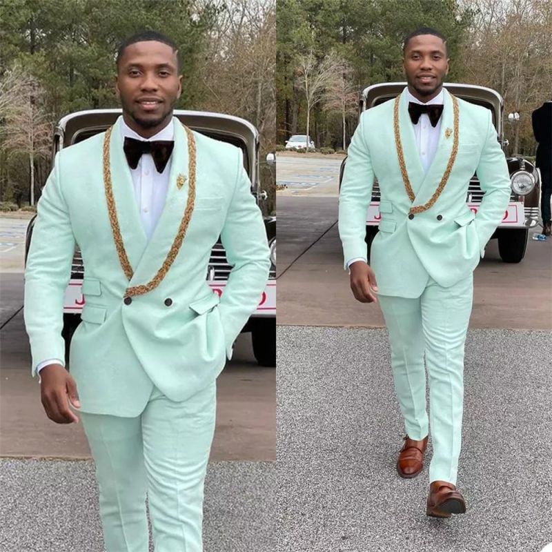 Conor Mint Green Fashion Shawl Lapel Double Breasted Wedding Suits