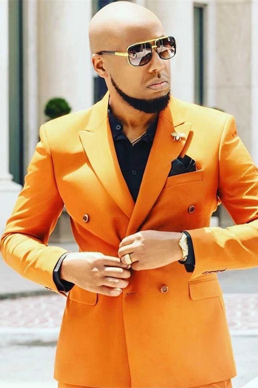 Noel Orange Peaked Lapel Slim Fit Stylish Prom Men Suits