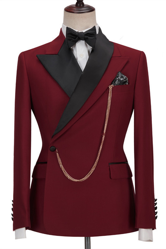 Gunner Red Peaked Lapel Slim Fit Fashion Men Suits for Prom