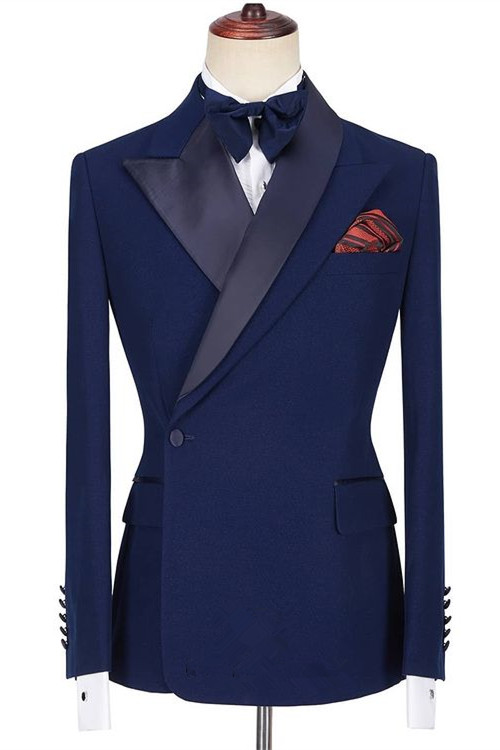 Jamarion Dark Navy Peaked Lapel Stylish Men Suits for Prom