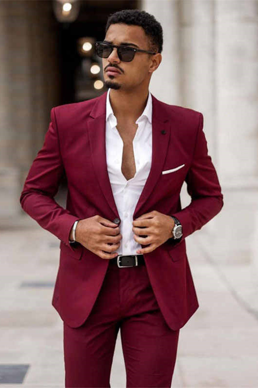 Tuxedo Burgundy Slim Fit Prom Dress Brent Burgundy Notched Lapel