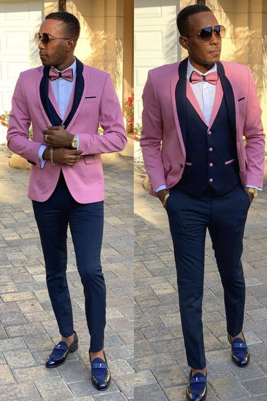 Willie Pink Shawl Lapel Three Pieces Slim Fit Men Suits