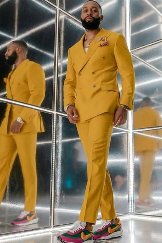 Reginald Bespoke Yellow Double Breasted Fashion Men Suits for Prom